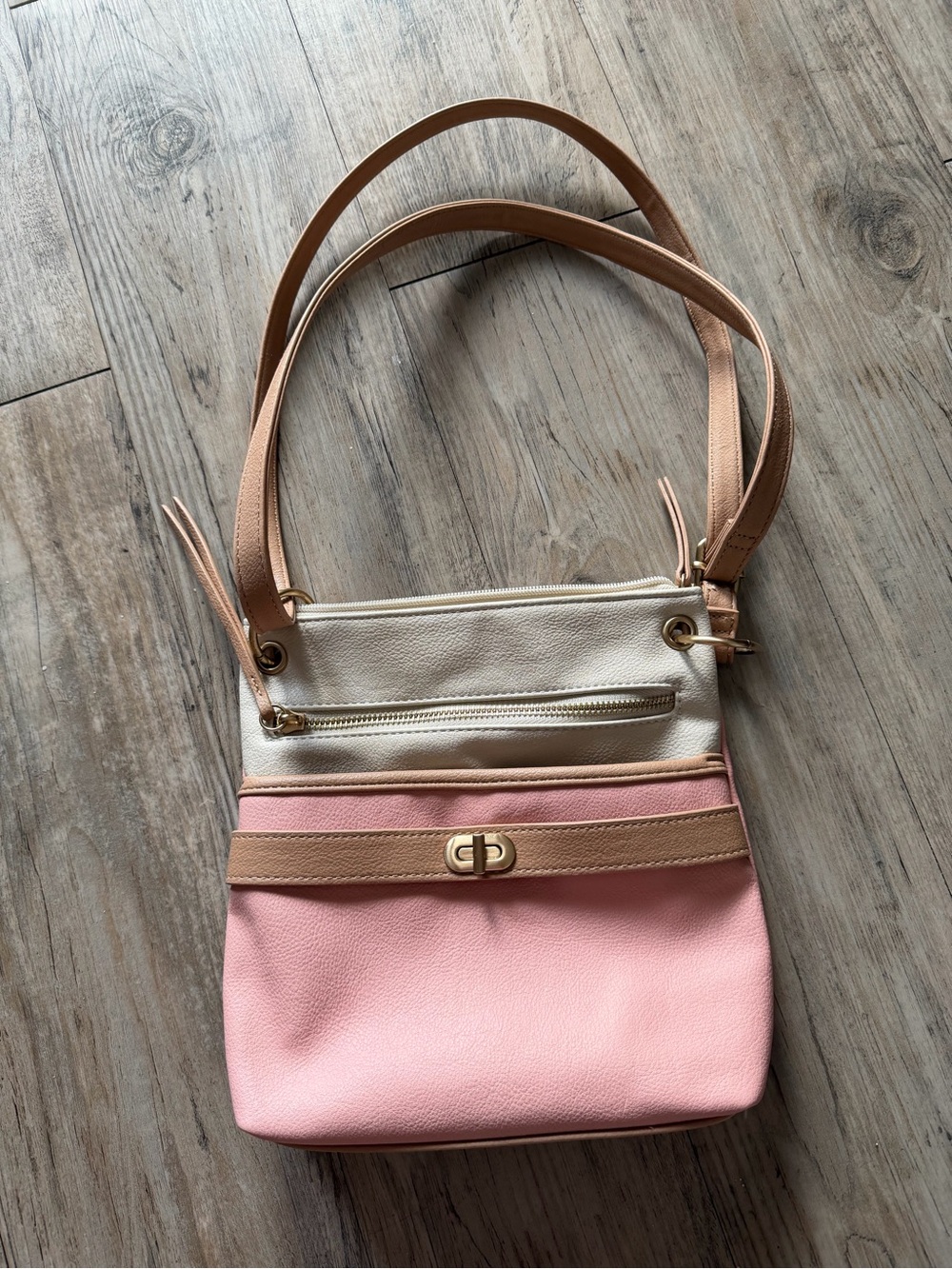 Women’s Pink & Cream Crossbody Bag with Tan Accents